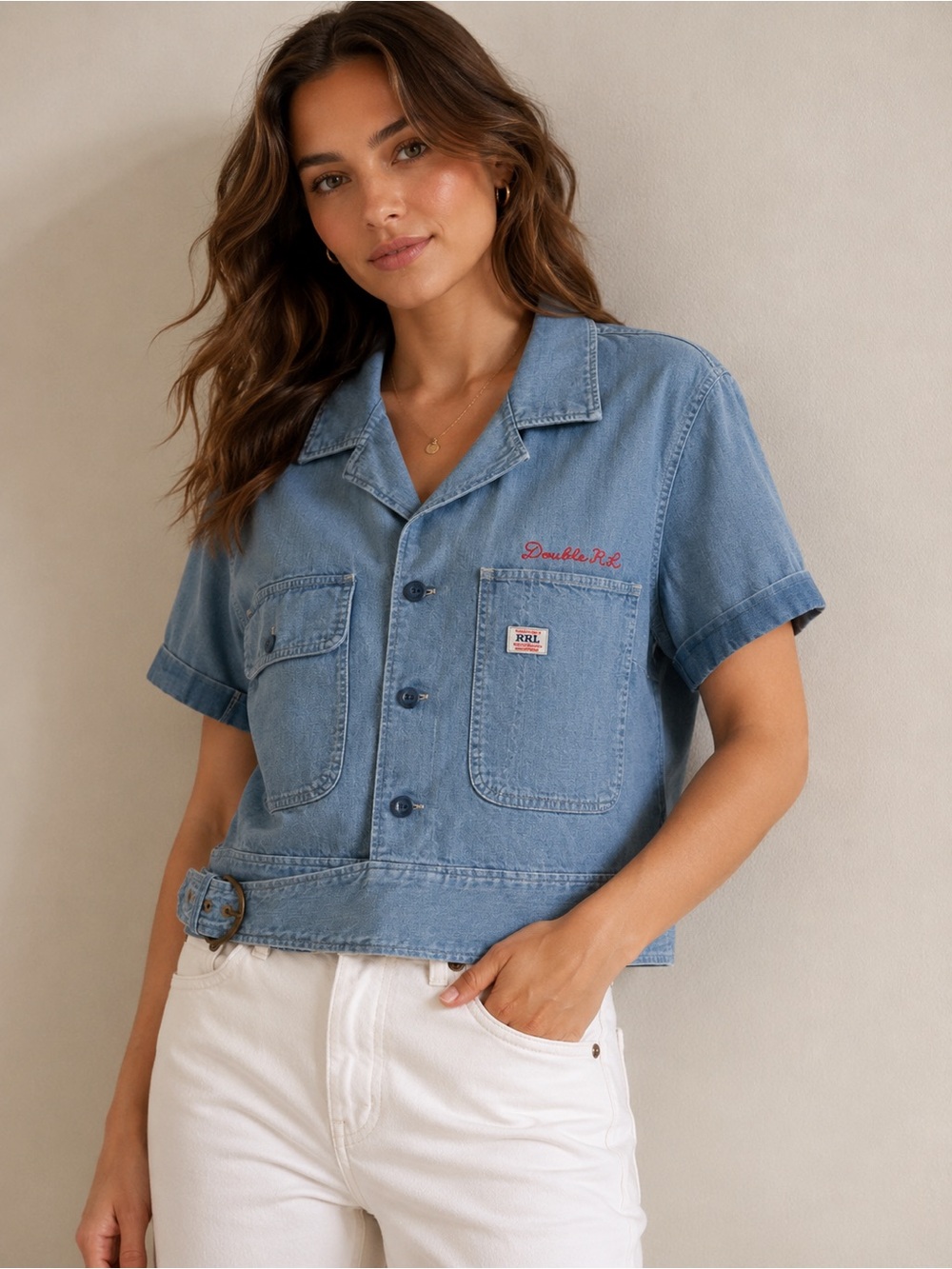 NWT RRL Ralph Lauren Double RL Cropped Denim Utility Shirt Jacket